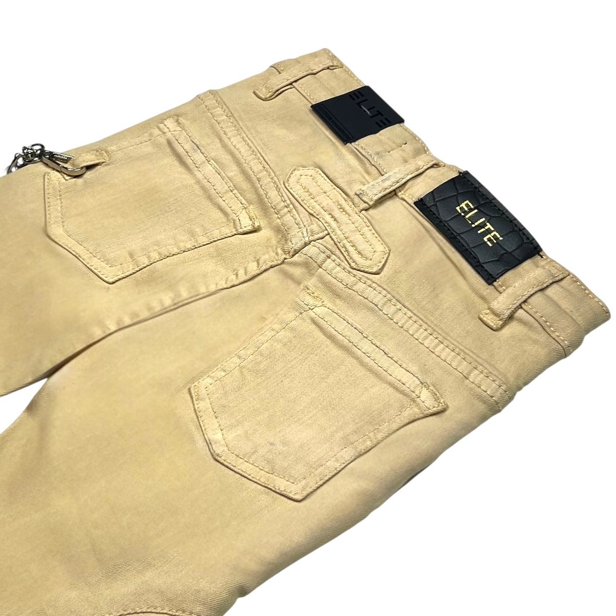 Elite Premium Pearls Buckles Youth Jeans - Beige