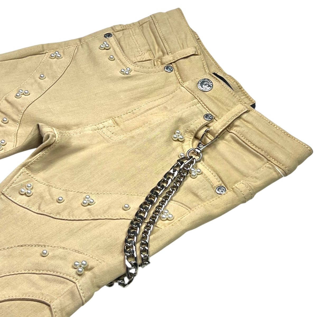 Elite Premium Pearls Buckles Youth Jeans - Beige