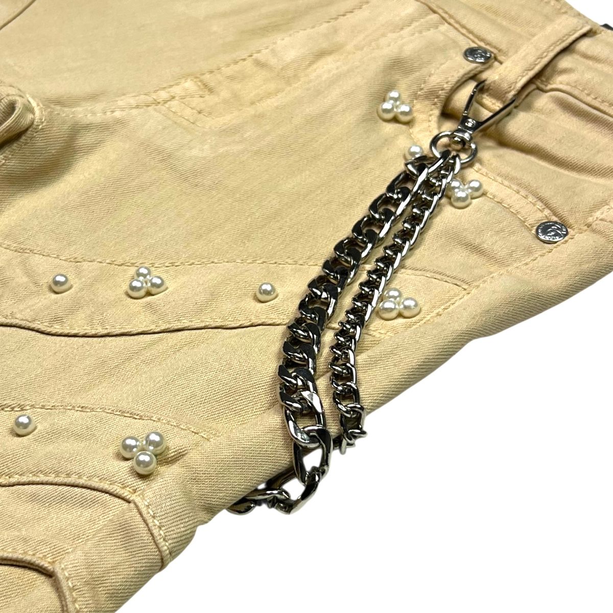 Elite Premium Pearls Buckles Youth Jeans - Beige