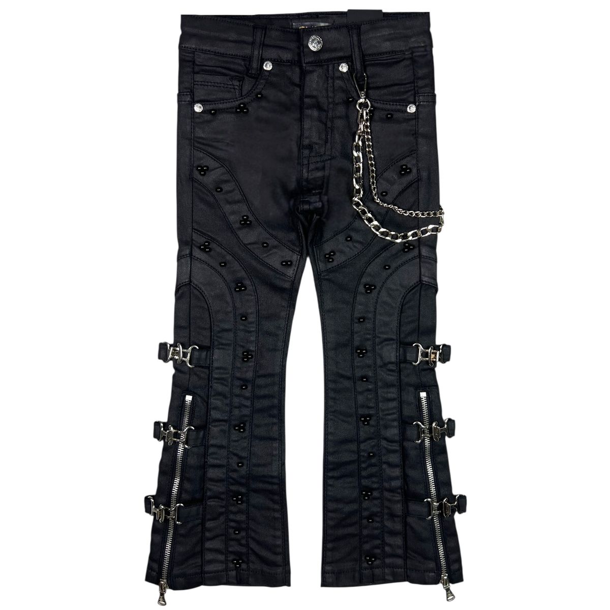 Pearls Buckles Kids Jeans Black Wax