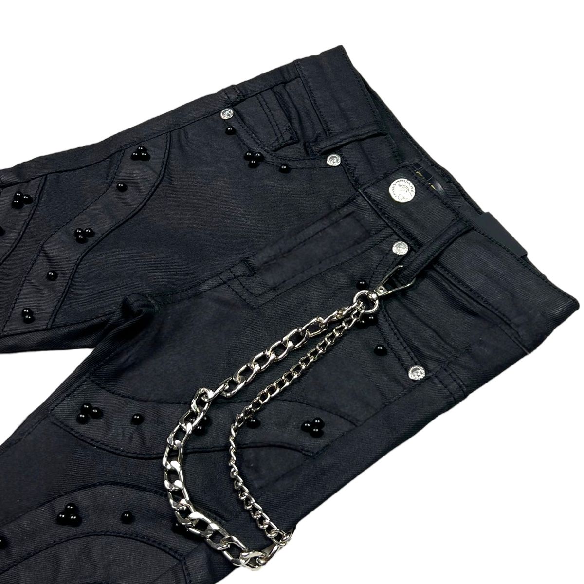 Pearls Buckles Kids Jeans Black Wax