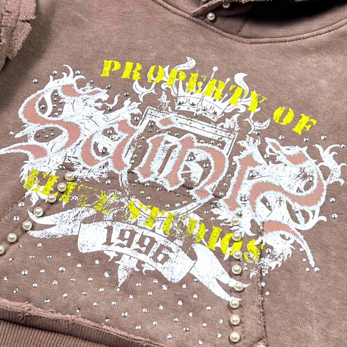 Elite Premium Saints Washed Rhinestone + Pearls Hoodie Kids - Brown