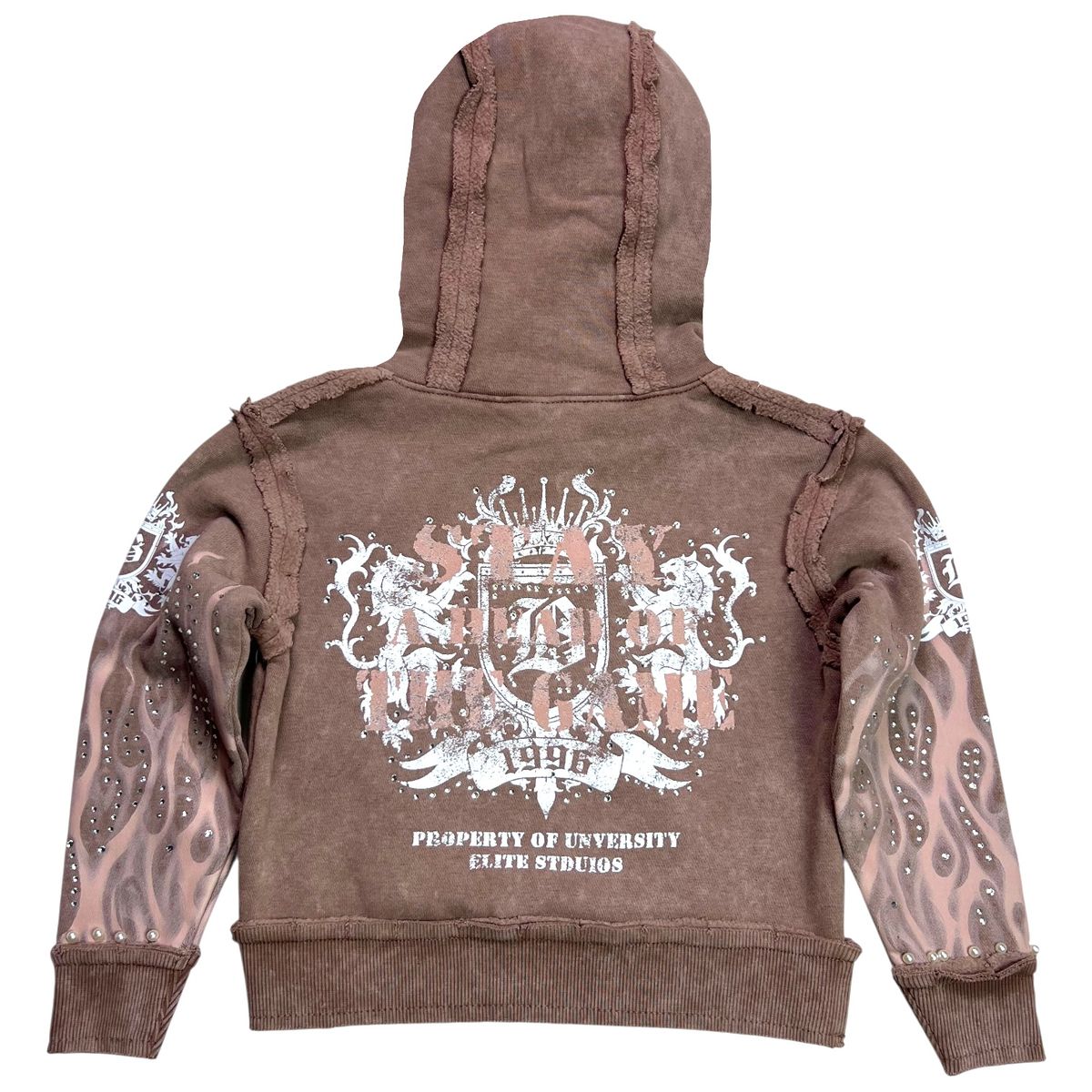 Elite Premium Saints Washed Rhinestone + Pearls Hoodie Kids - Brown