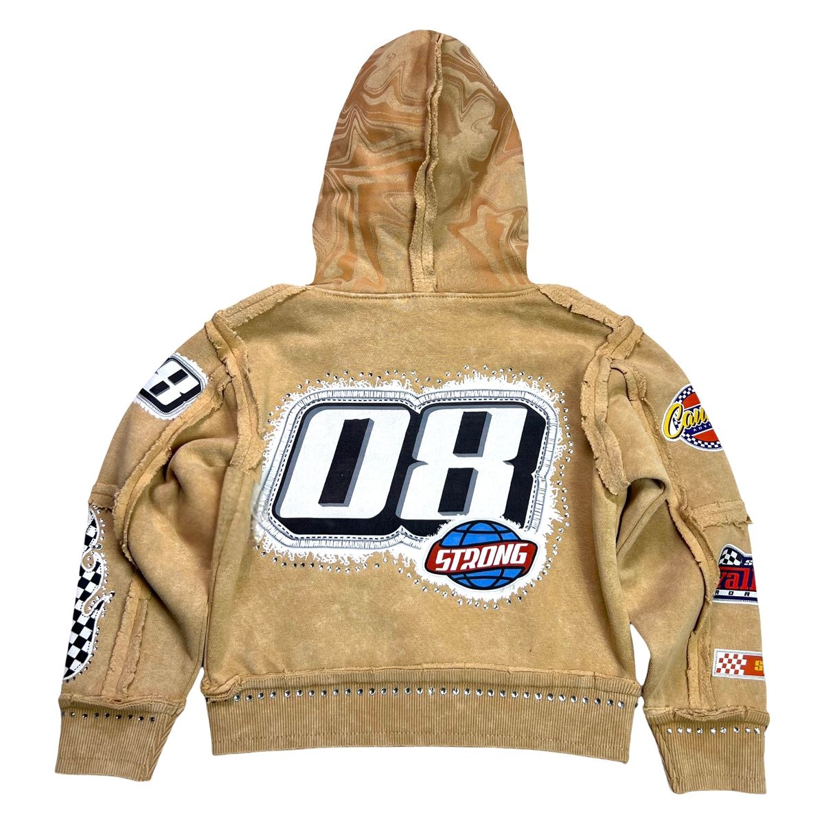 Elite Premium Youth Strong Washed Rhinestone Hoodie - Beige