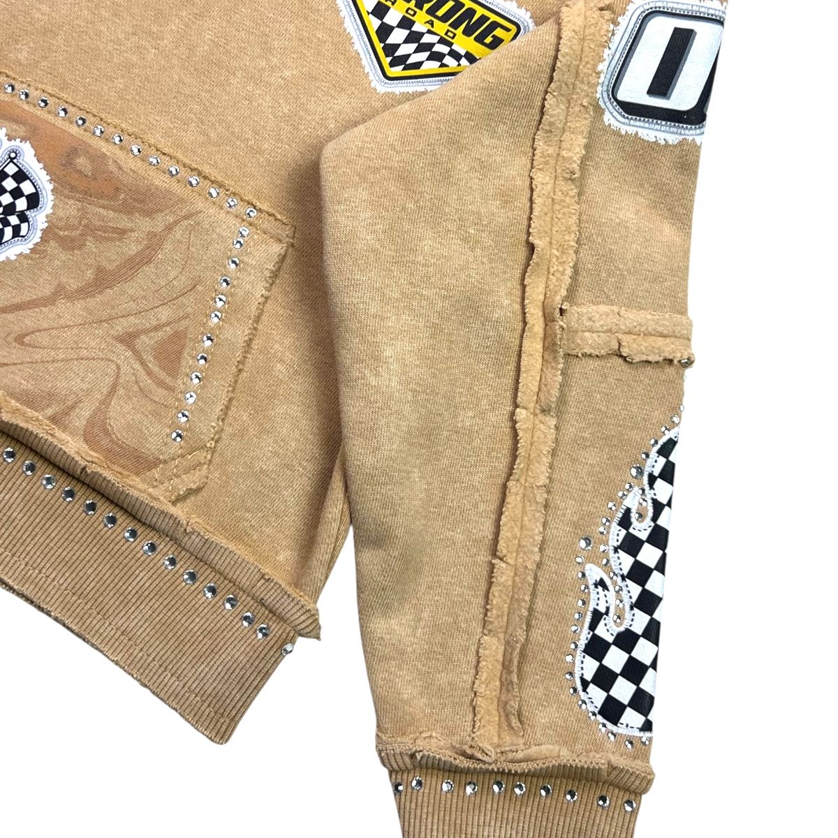 Elite Premium Kids Strong Washed Rhinestone Hoodie - Beige