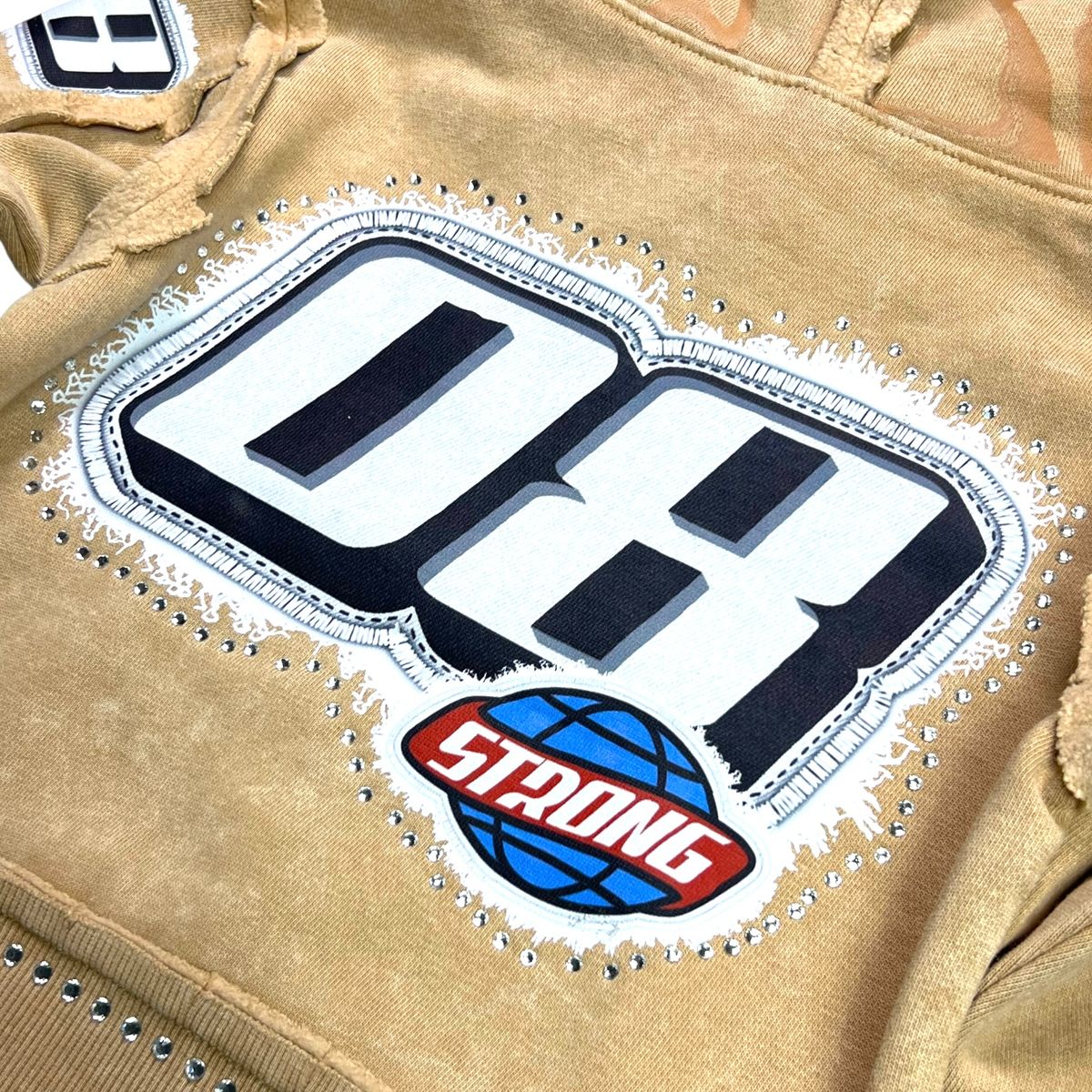 Elite Premium Youth Strong Washed Rhinestone Hoodie - Beige