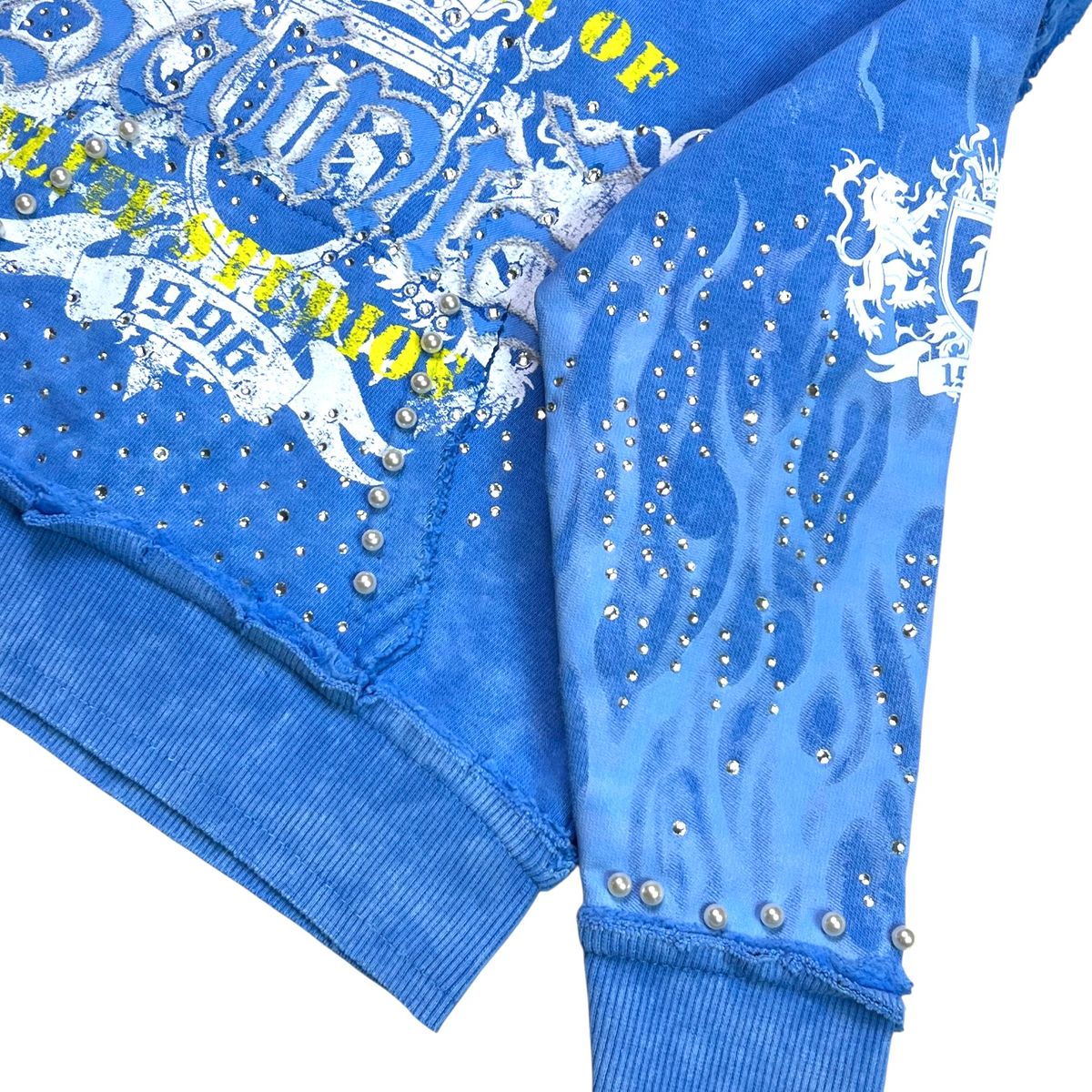 Elite Saints Washed Rhinestone + Pearls Hoodie Youth - Blue