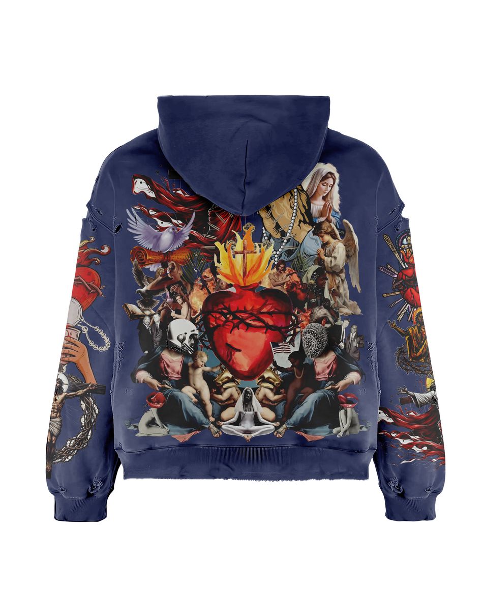 G-West Complicated Hoodie with Religious Collage Design