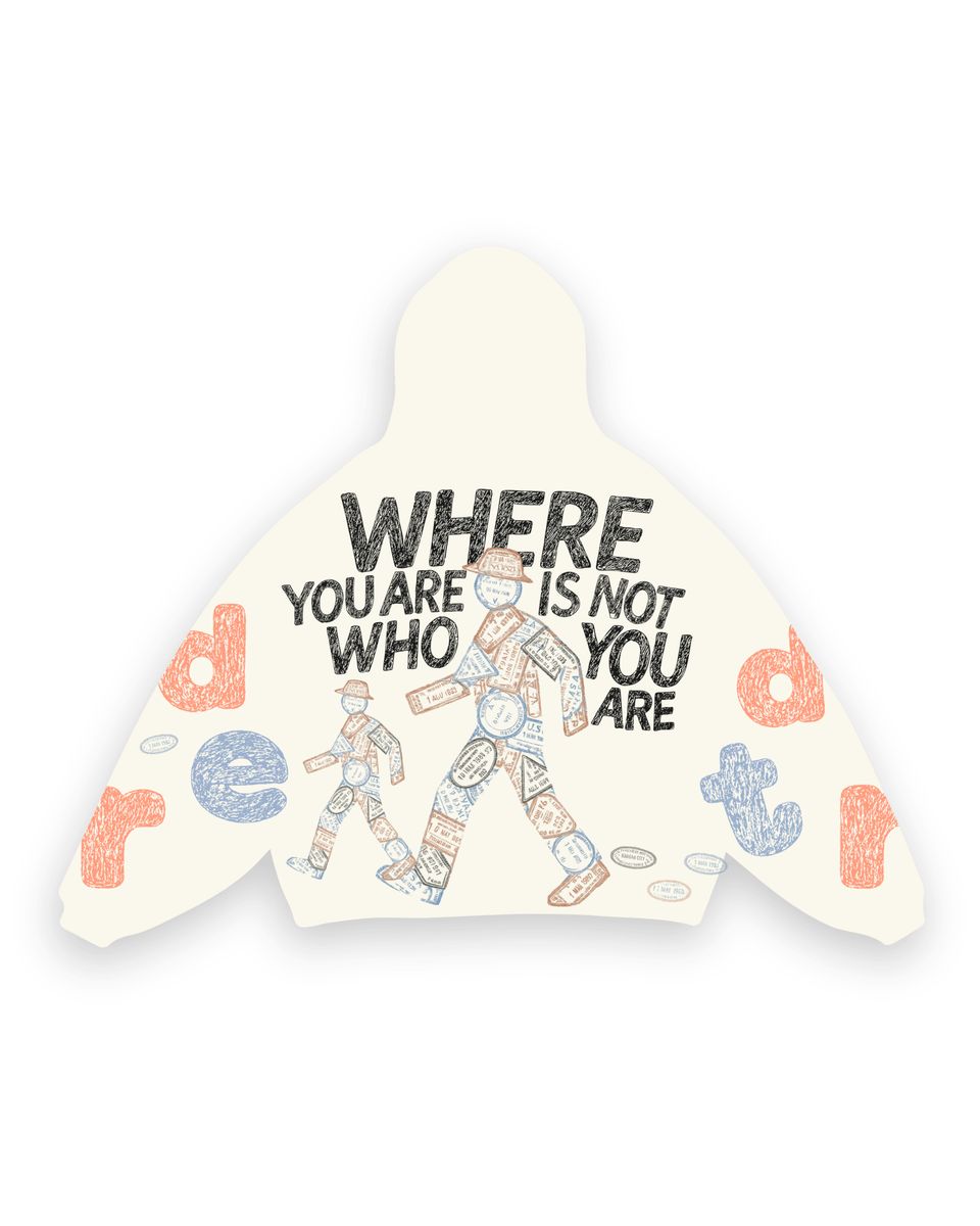 Red Letters Where U Are Scattered Zip Up Hoodie - Cream Color