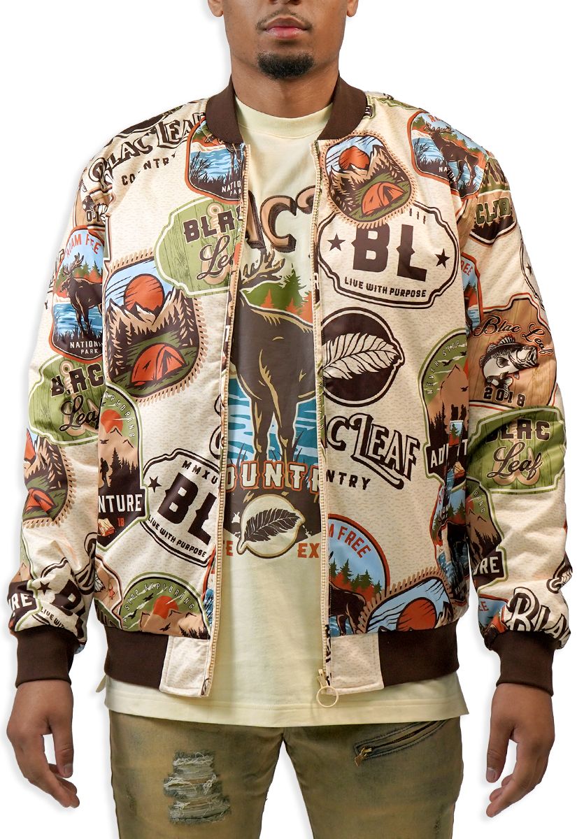 Black Leaf Hunting Club Reversible Bomber Jacket - Multicolor