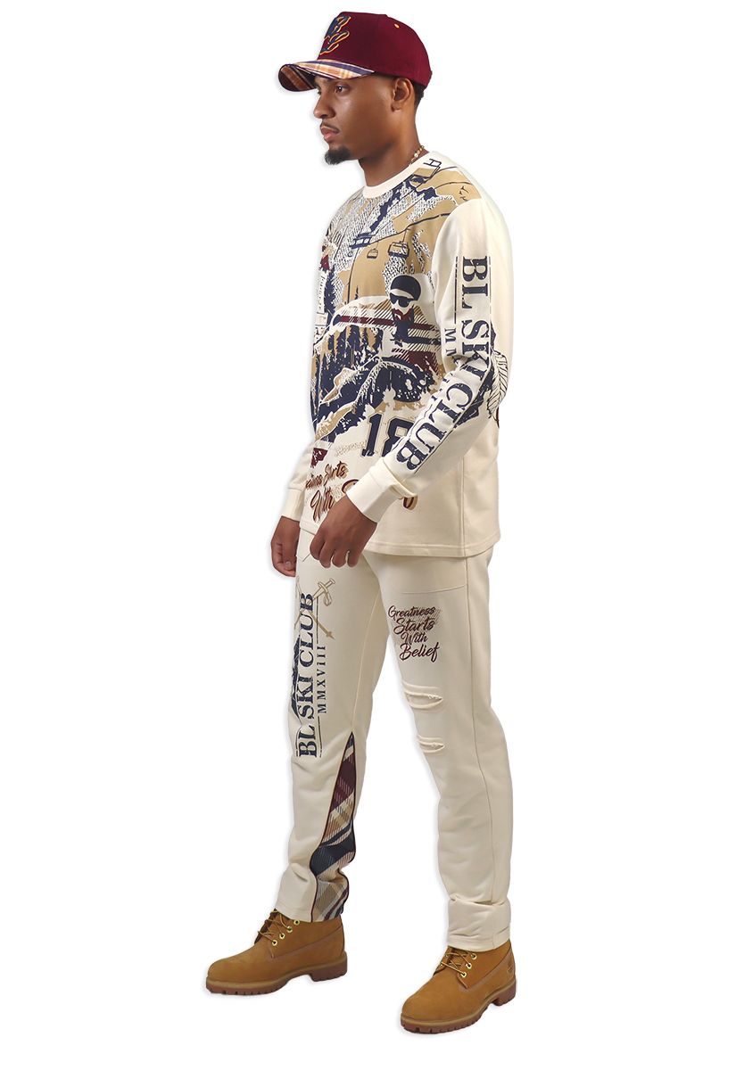 Black Leaf Jogger Pants - Beige