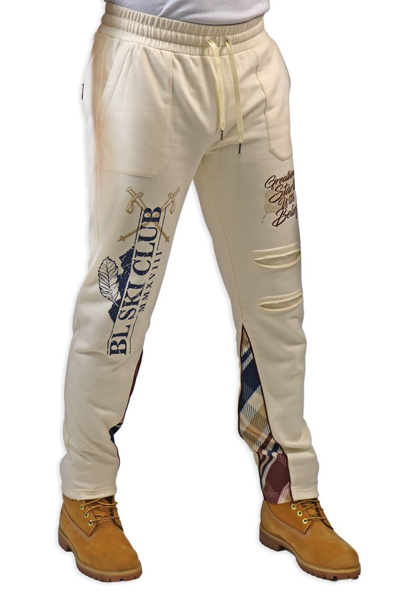 Black Leaf Jogger Pants - Beige