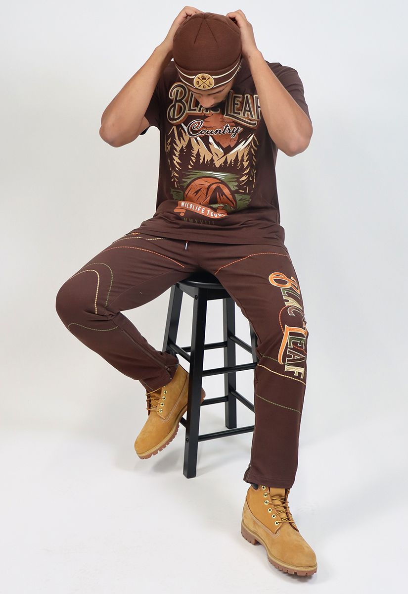 Black Leaf Built Different Sweat Pant - Brown