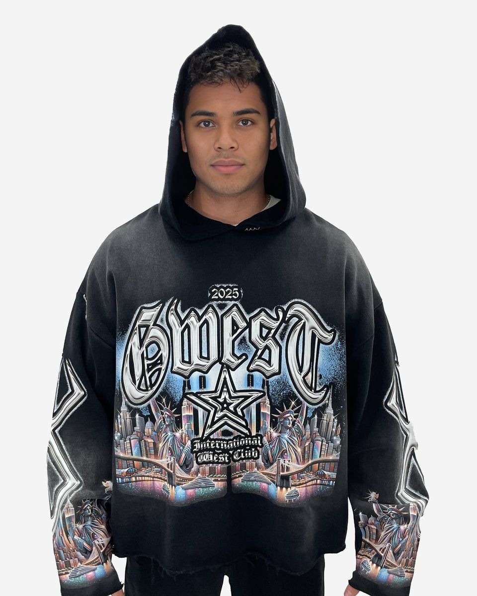 G-West Complicated Hoodie with Graphic Text Design