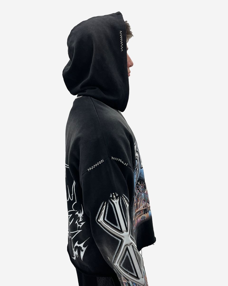 G-West Complicated Hoodie with Graphic Text Design