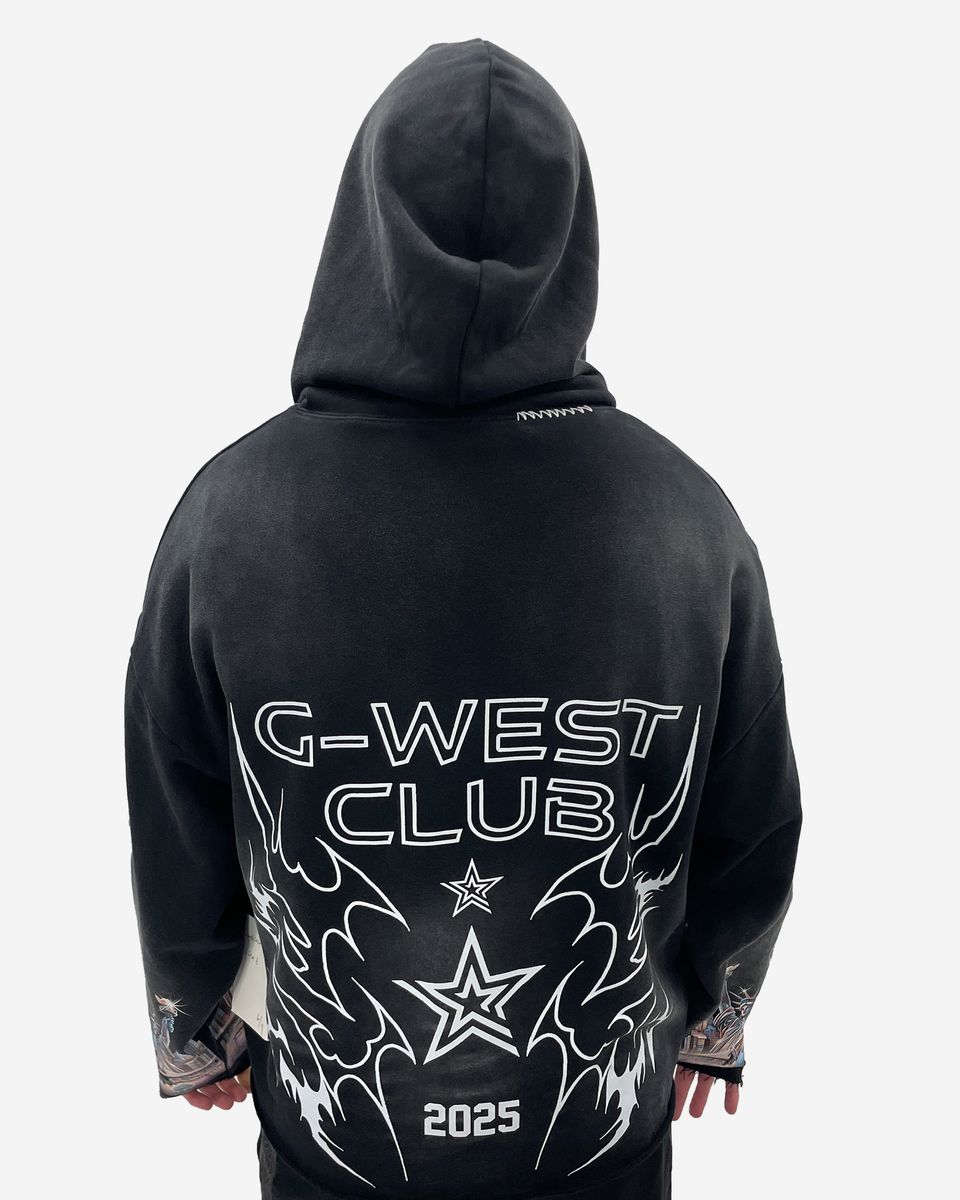 G-West Complicated Hoodie with Graphic Text Design
