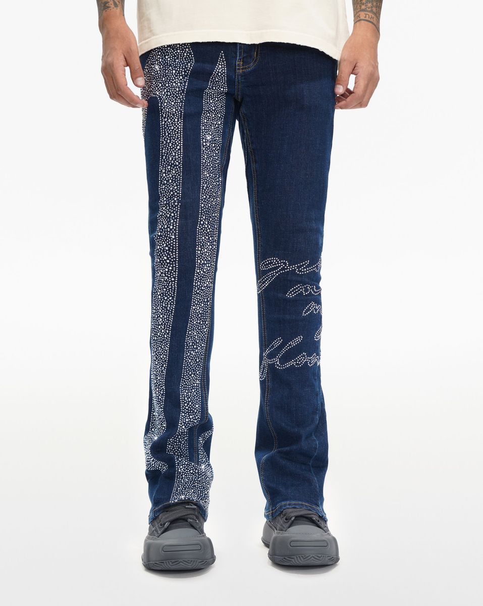 Valabasas Scripted Jeans with Embellished Stripes and Text