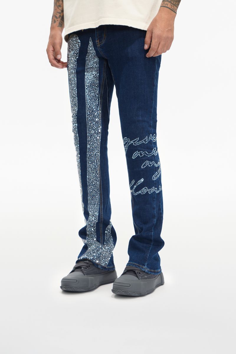 Valabasas Scripted Jeans with Embellished Stripes and Text