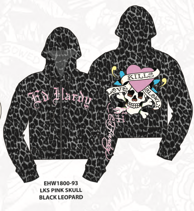 Ed Hardy Leopard Skull Hoodie - Sherpa Lined