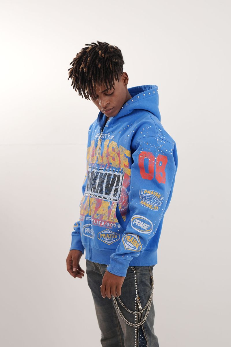 Elite Premium Praise Blue Washed Men's Hoodie - Washed Blue