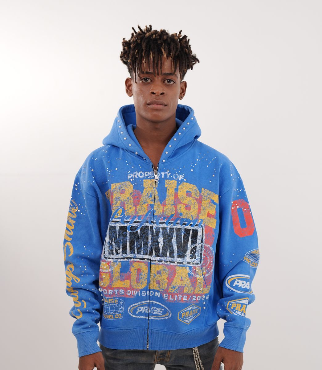 Elite Premium Praise Blue Washed Men's Hoodie - Washed Blue