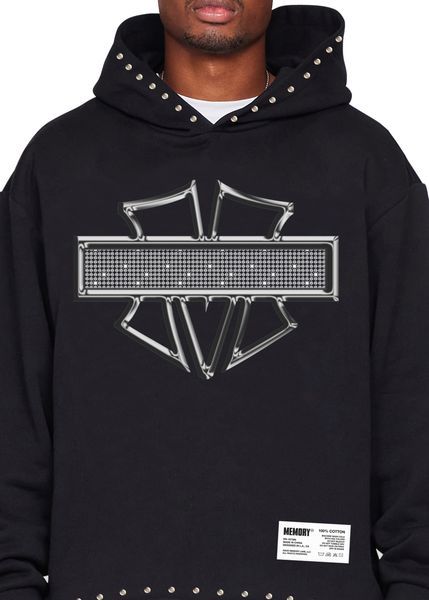Memory Line M-Shield Studded Crop Hoodie - Black
