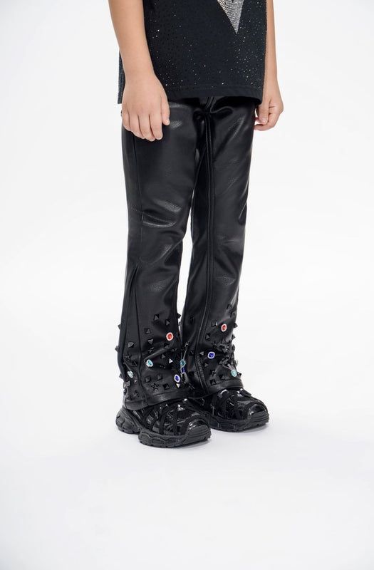 Valabasas Ion Kids Black Leather Stacked Jeans - Durable