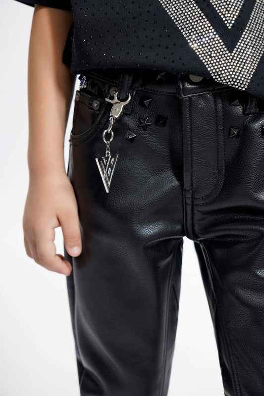 Valabasas Ion Kids Black Leather Stacked Jeans - Durable