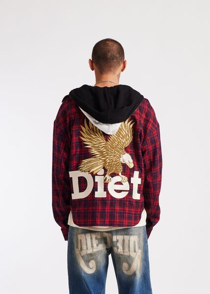 Diet Starts Eagle Hooded Flannel Men's Hoodie - Red