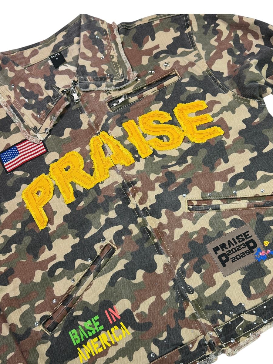 Elite Praise Embellished Premium Denim Jacket Camo - Camouflage Feature