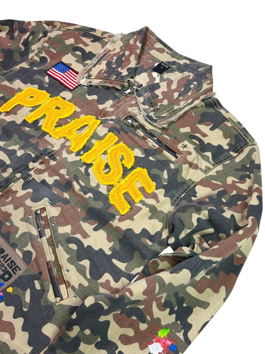 Elite Praise Embellished Premium Denim Jacket Camo - Camouflage Feature