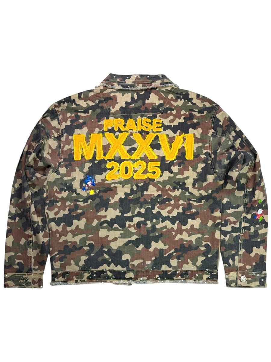 Elite Praise Embellished Premium Denim Jacket Camo - Camouflage Feature