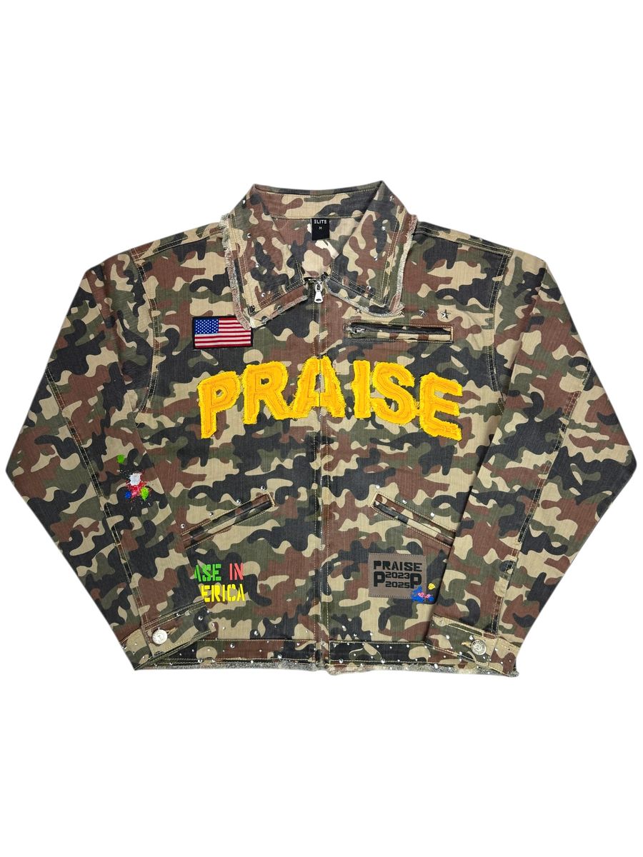 Elite Praise Embellished Premium Denim Jacket Camo - Camouflage Feature