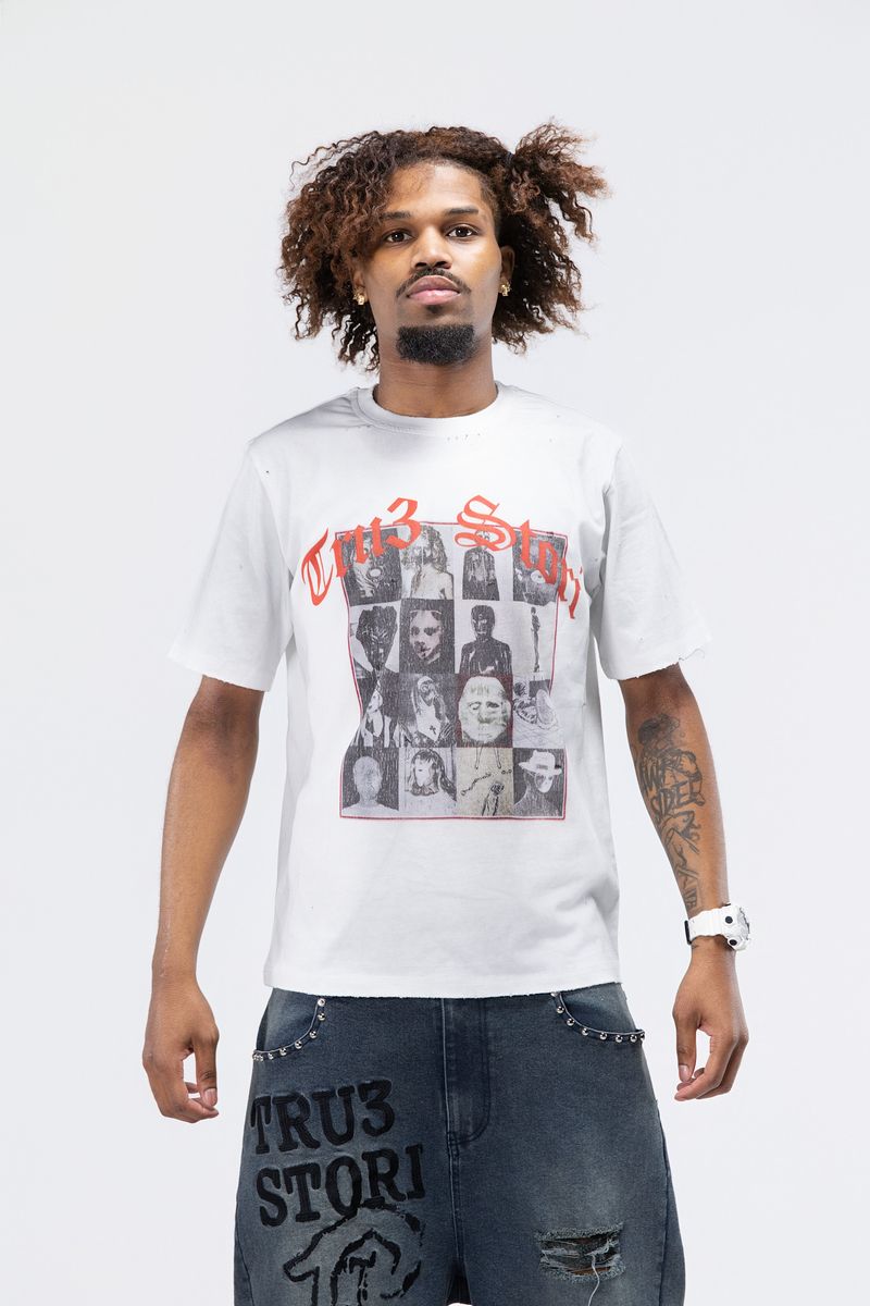 Tru3Stori Many Faces White Tee - Graphic Print