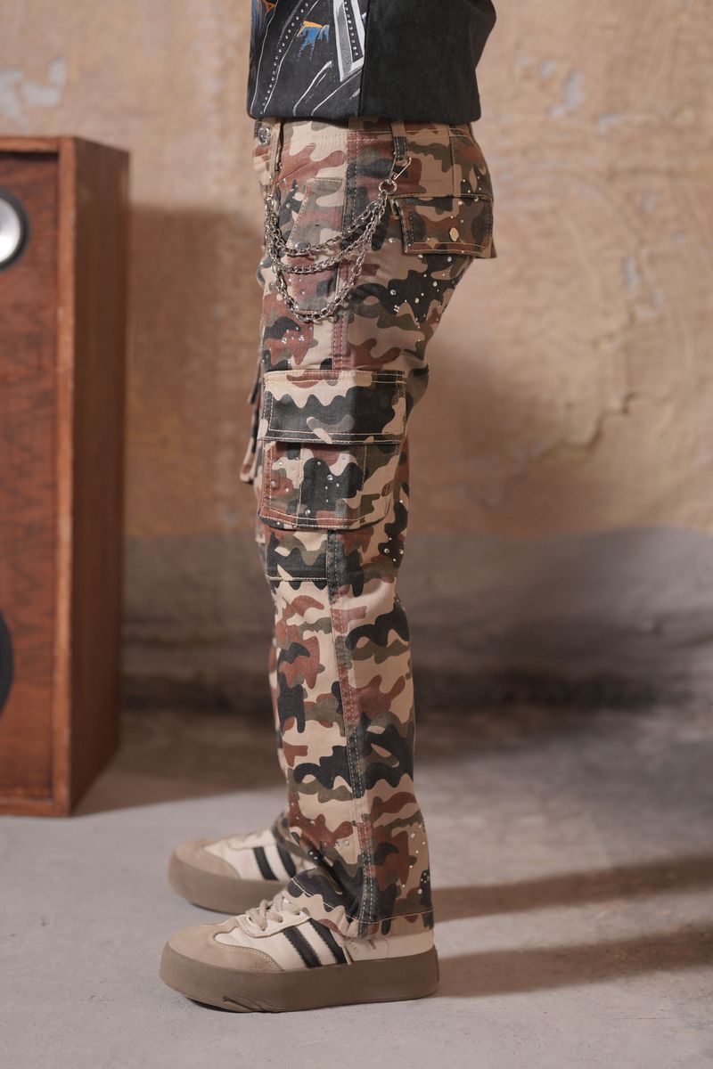 ELITE PREMIUM Cuban Link Chain Cargo Pants Youth - Camouflage Feature