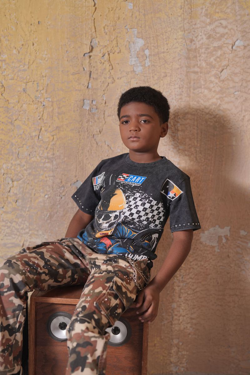 Elite Kids Embellished Baggy Denim Cargo Pants - Camouflage