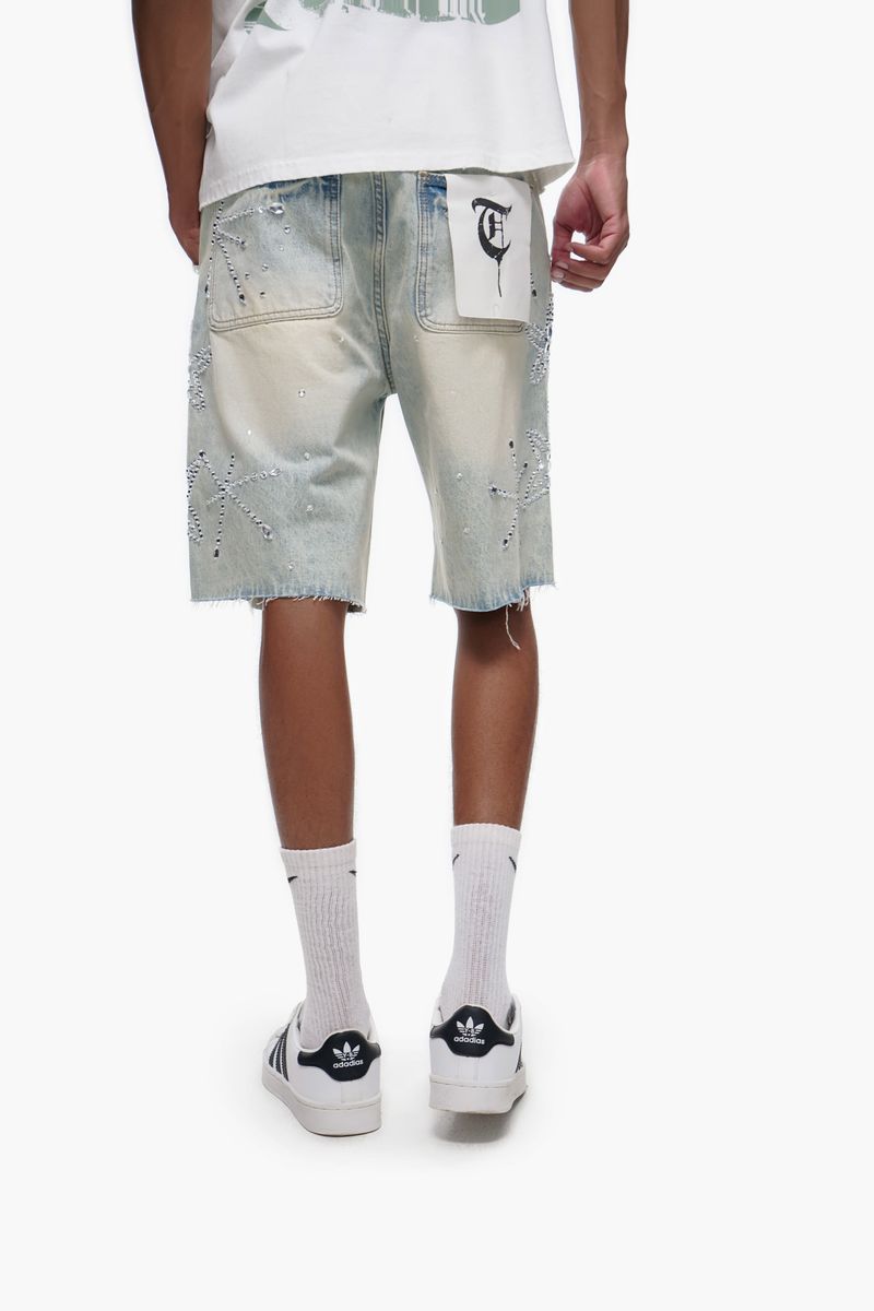 Trnchs Graphic Denim Shorts - Raw Hem