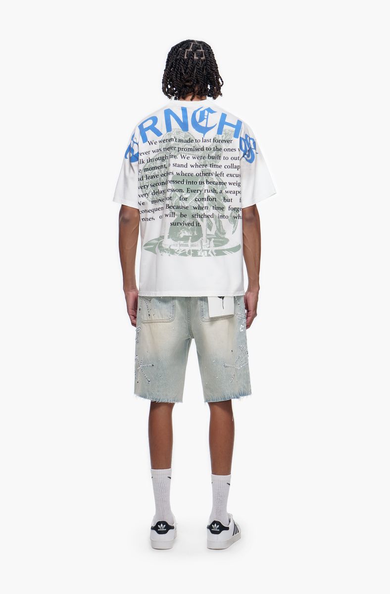 Trnchs Graphic Denim Shorts - Raw Hem
