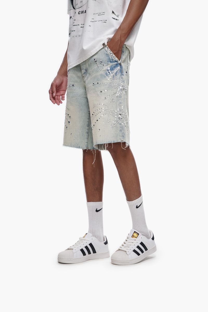 Trnchs Graphic Denim Shorts - Raw Hem