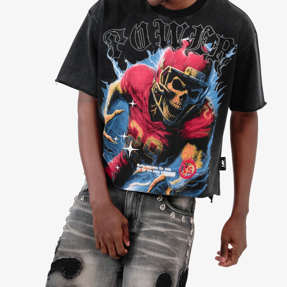 Copper Rivet Skull Football Tee - Raw Hem