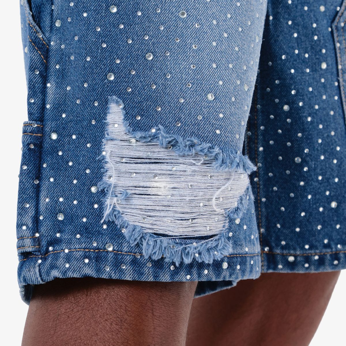 Copper Rivet Studded Shorts - Distressed