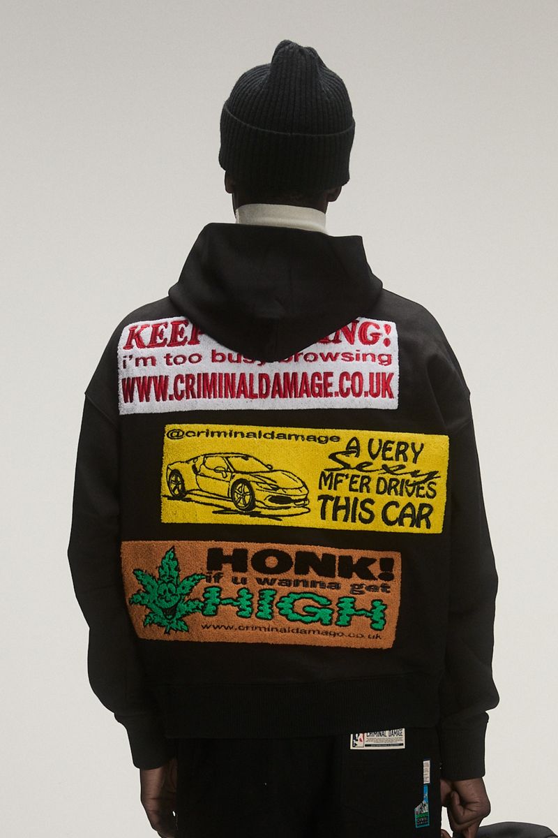 Criminal Damage Honk Hoodie - Chenille Patches Black