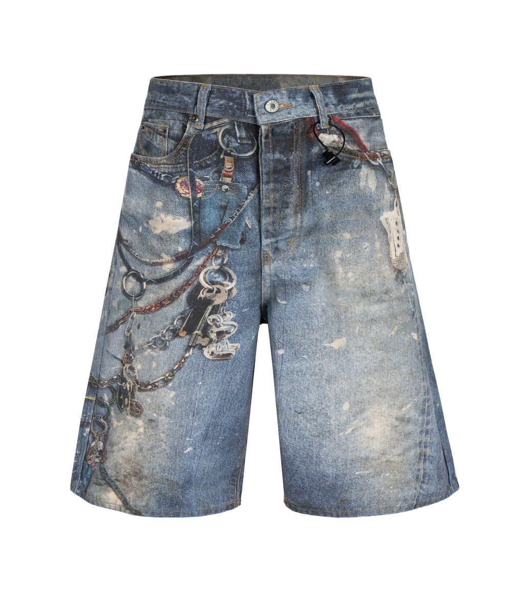 Undeveloped Chain Denim Shorts - Sandblast Wash