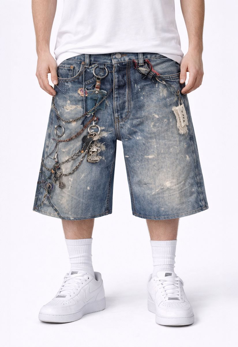 Undeveloped Chain Denim Shorts - Sandblast Wash