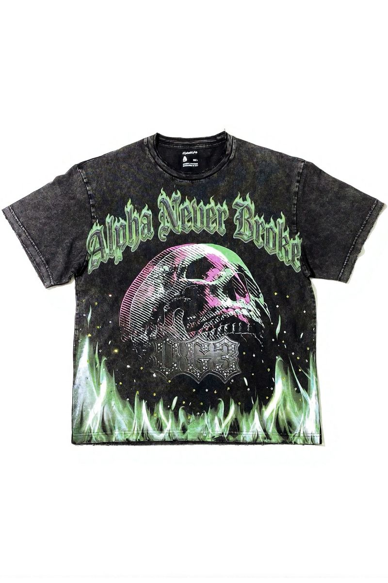Alpha Style Skull & Fire T-Shirt - Graphic