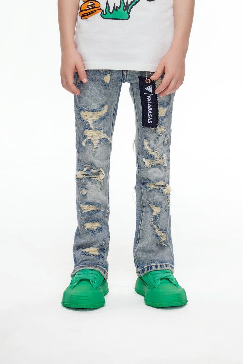 Valabasas Breach Stacked Denim Jeans Youth - Distressed Light Wash