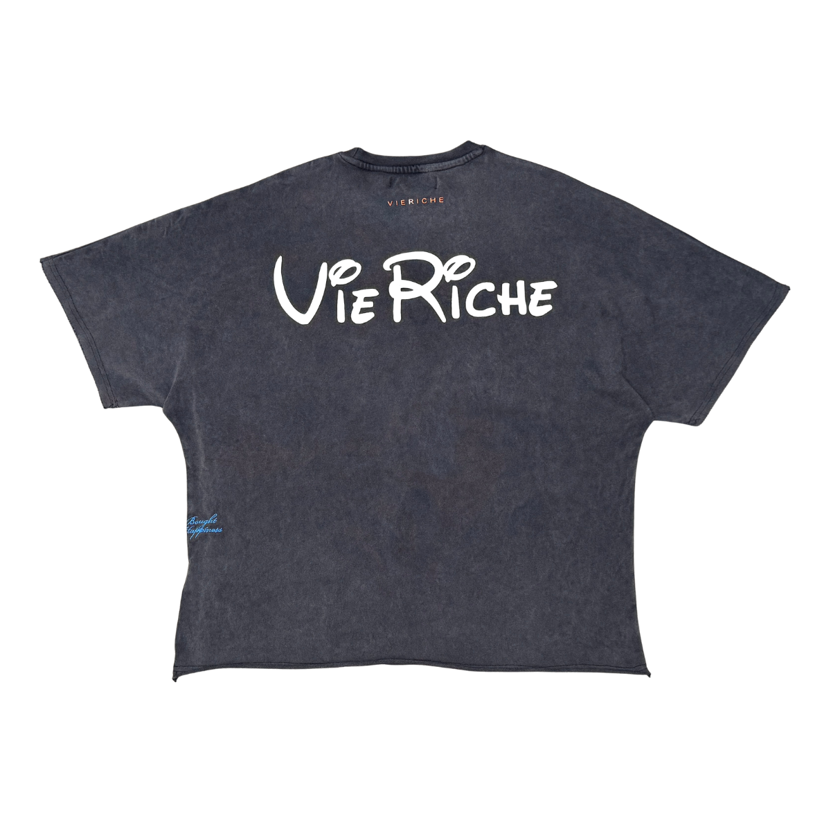 Black t-shirt with 'Vie De Riche' text on a white background