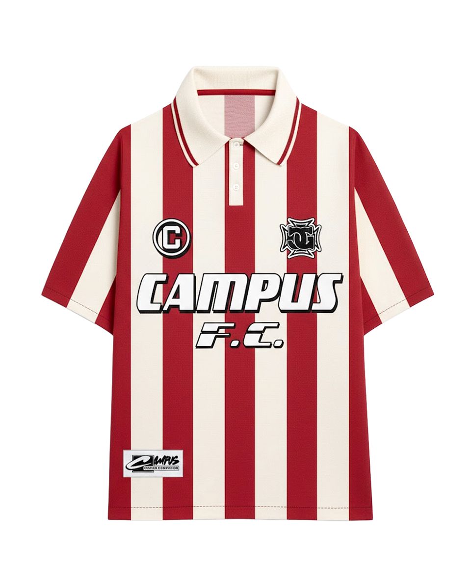Campus Striped Short-Sleeve Polo – Red/Cream