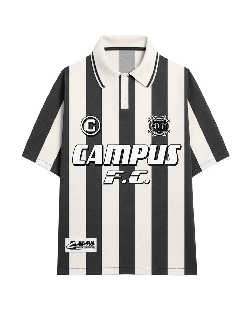 Campus Stripe Polo-Shirt - Oversized Logo Black