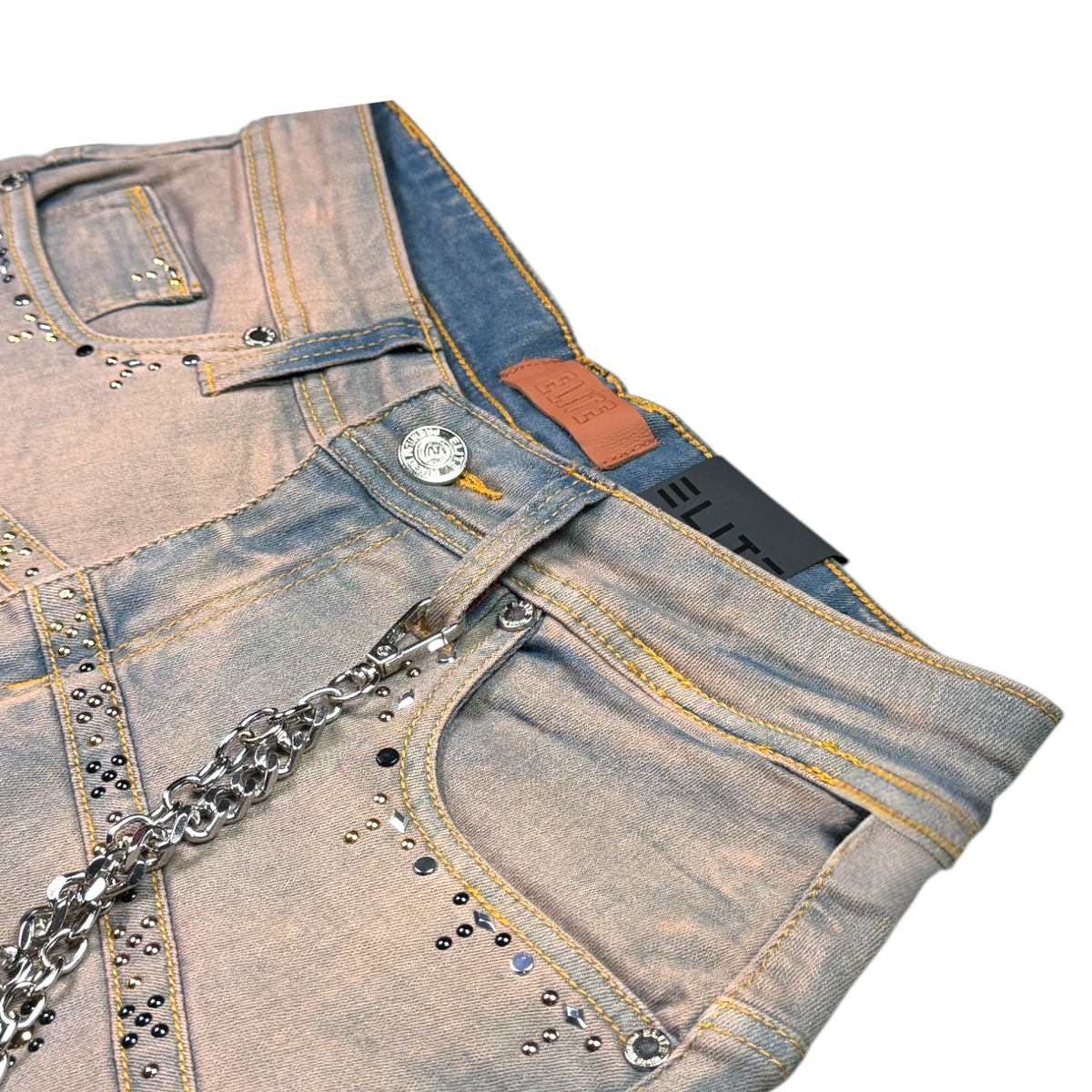 Elite Premium - Pyramids Embellished Men's Denim Shorts – Vintage Wash